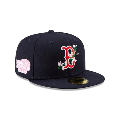 Blue Boston Red Sox Hat - New Era MLB Side Patch Bloom 59FIFTY Fitted Caps USA3625704